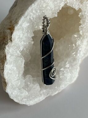 Artisan Midnight Blue Lapis Raw-Texture Crystal Wire-Wrapped Point